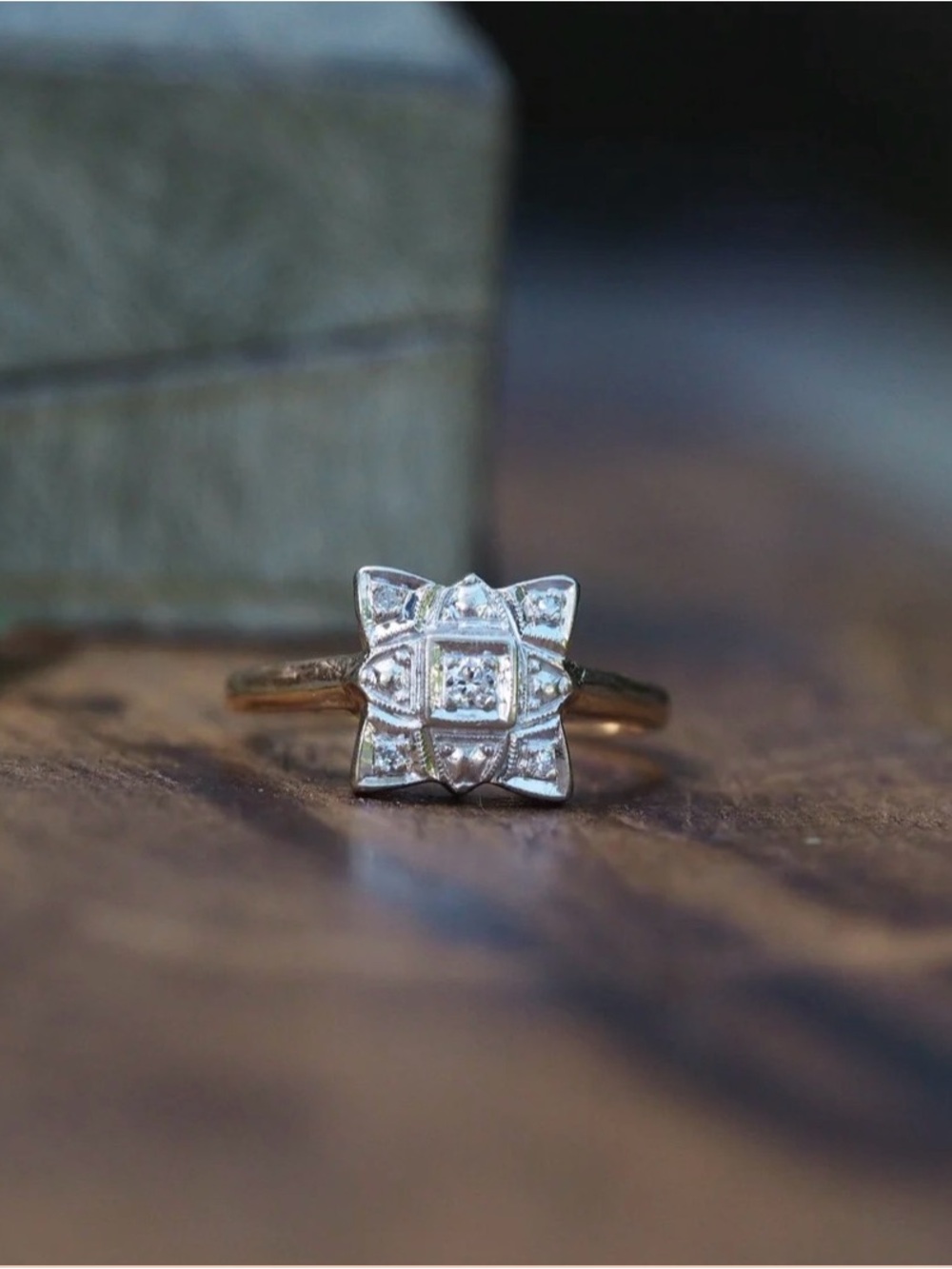 Vintage-Inspired Gold and Silver Floral Diamond Ring
